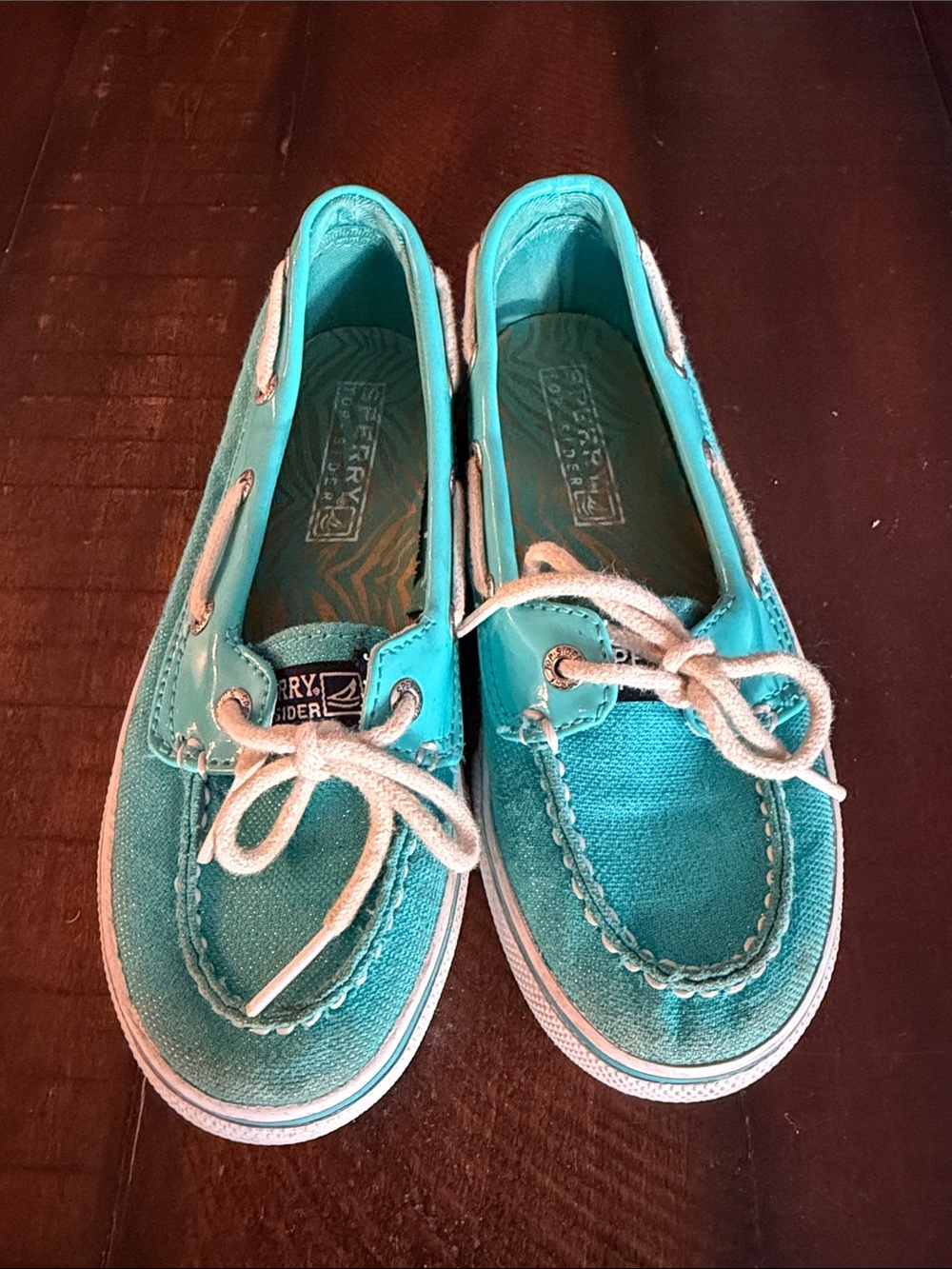 Sperry Teal Sparkle Canvas Boat Shoes with White Laces